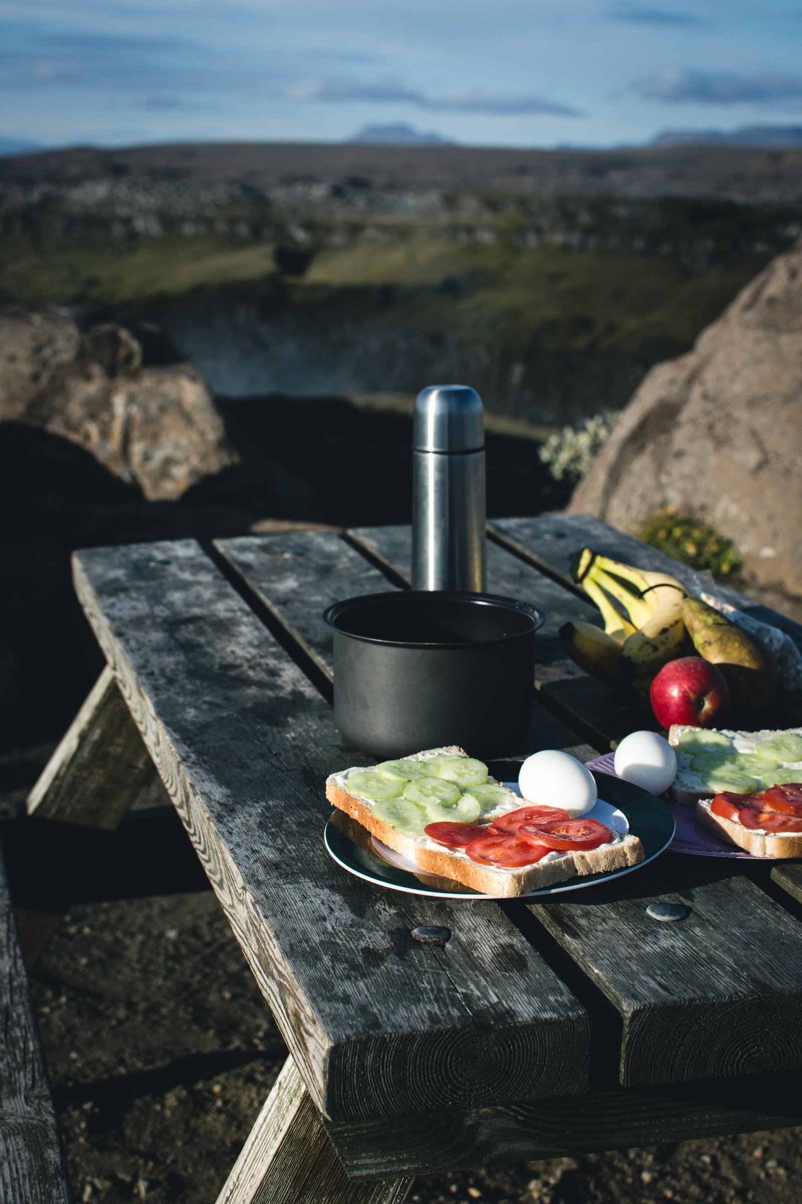 Camping breakfast in nature