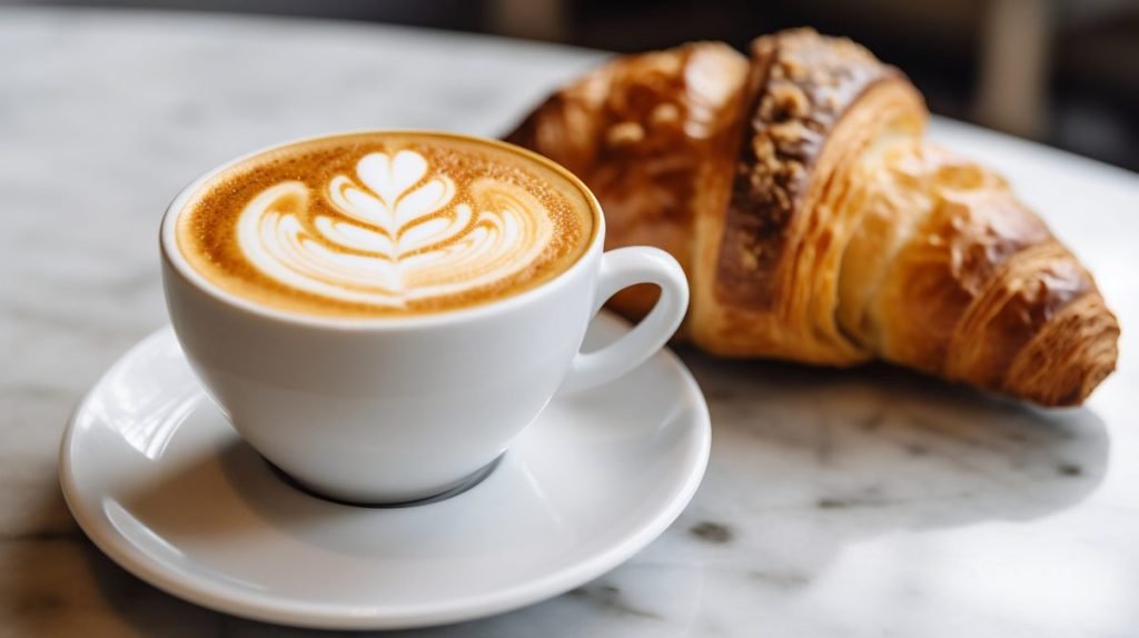 Coffee latte with croissant | Pictures of food • Foodiesfeed • Food ...