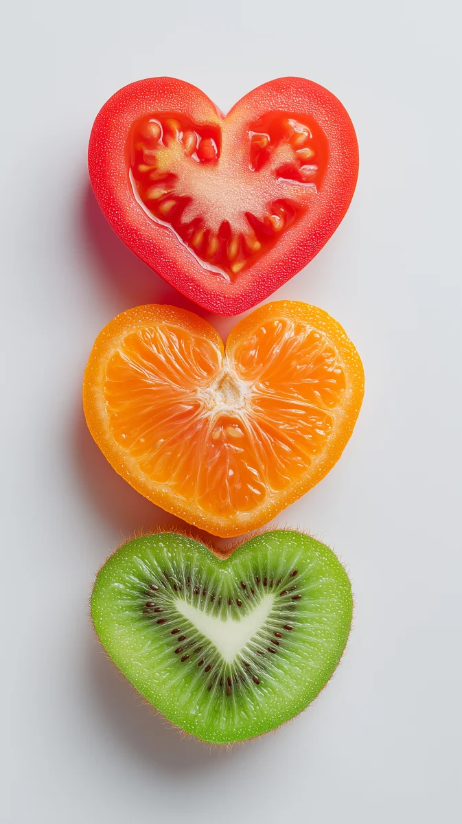 Heart-Shaped Fruit Slices in Vibrant Colors 1 heart shaped fruit slices in vibrant colors