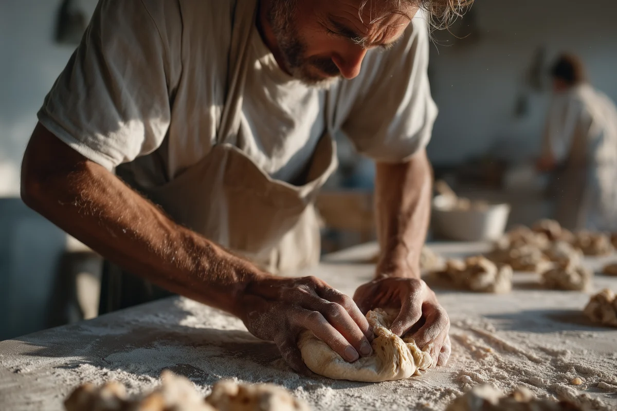 Artisan Baker Kneading Fresh Dough 1 artisan baker kneading fresh dough