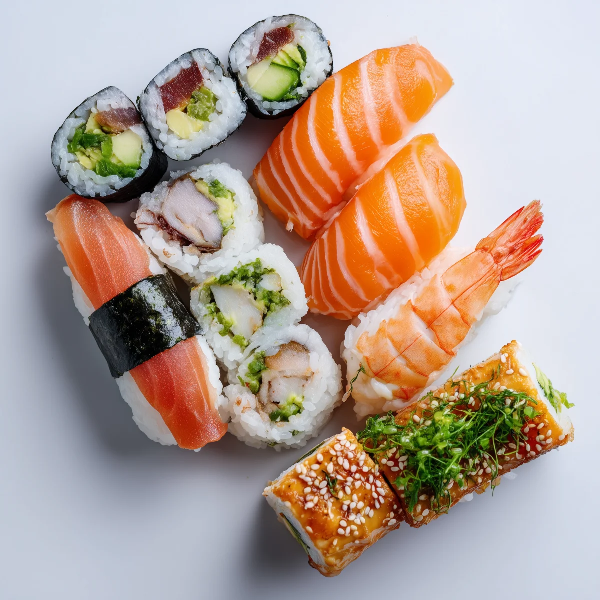Assorted Sushi Platter with Shrimp and Salmon 1 assorted sushi platter with shrimp and salmon