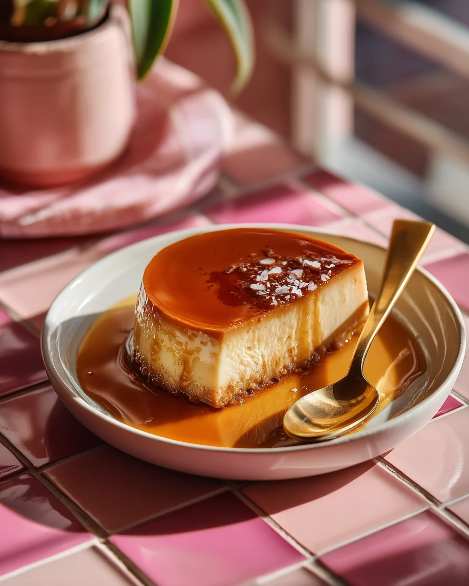 Caramel Flan Topped with Sea Salt 1 caramel flan topped with sea salt