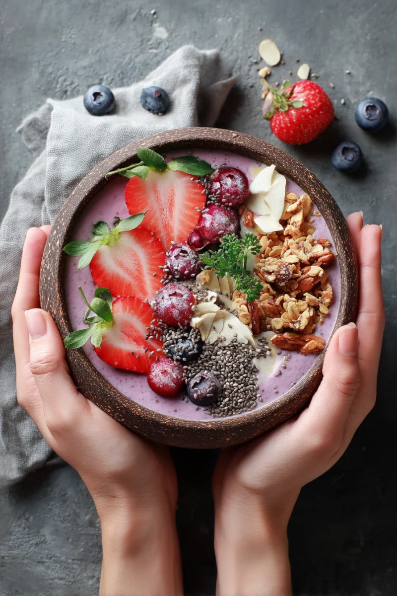 Colorful Berry Smoothie Bowl with Fresh Toppings 1 colorful berry smoothie bowl with fresh toppings