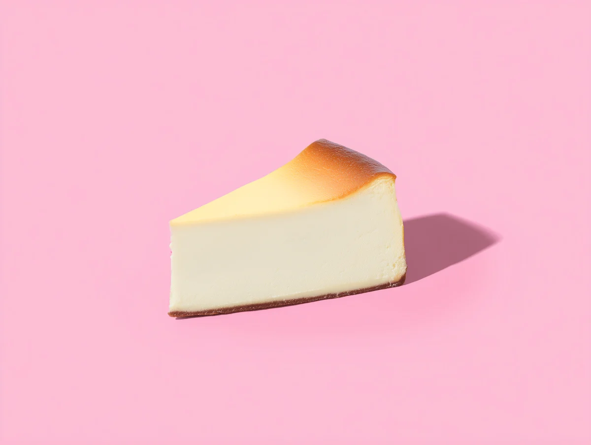 Creamy Cheesecake Slice Against Pink Background 1 creamy cheesecake slice against pink background