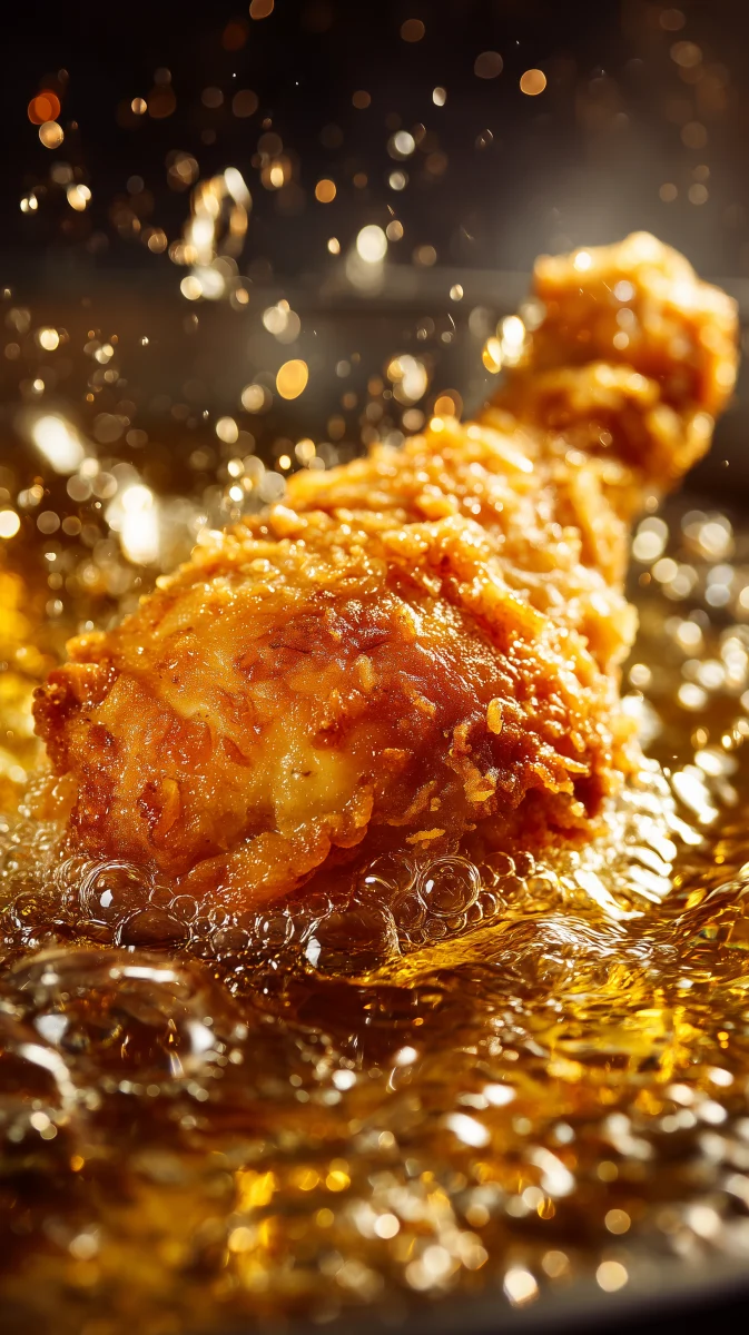 Crispy Fried Chicken Drumstick in Hot Oil 1 crispy fried chicken drumstick in hot oil