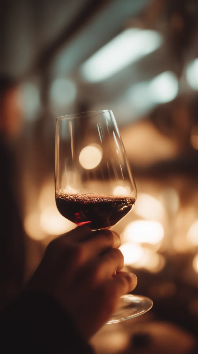 Elegant Red Wine Glass in Warm Setting 1 elegant red wine glass in warm setting