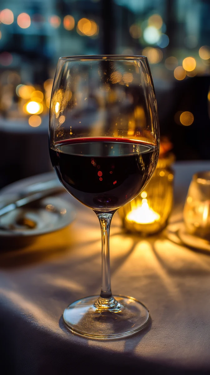 Elegant Red Wine Glass with Soft Candlelight 1 elegant red wine glass with soft candlelight