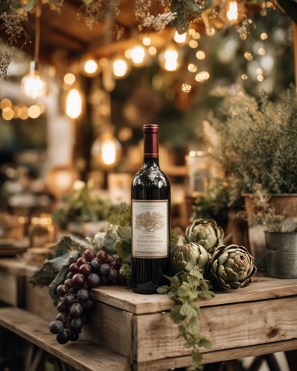 Elegant Red Wine with Grapes and Artichokes 1 elegant red wine with grapes and artichokes