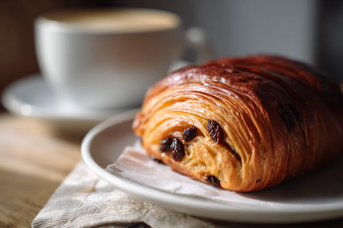 Flaky Raisin Croissant with Coffee 1 flaky raisin croissant with coffee