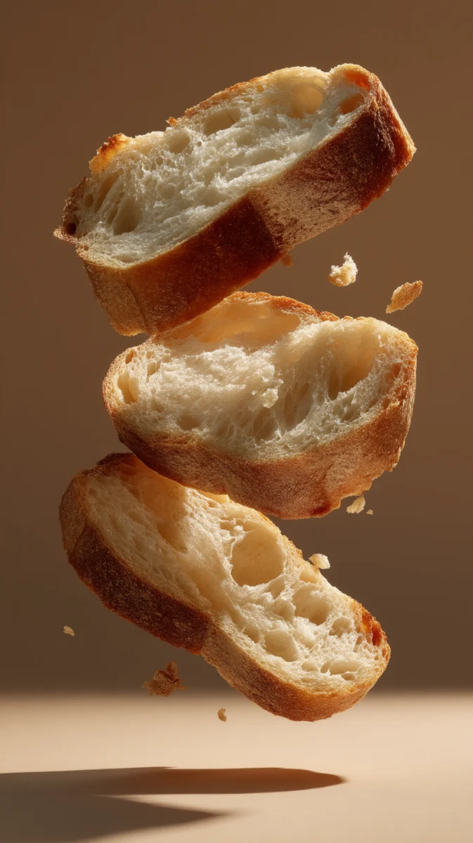 Floating Slices of Fresh Baguette 1 floating slices of fresh baguette