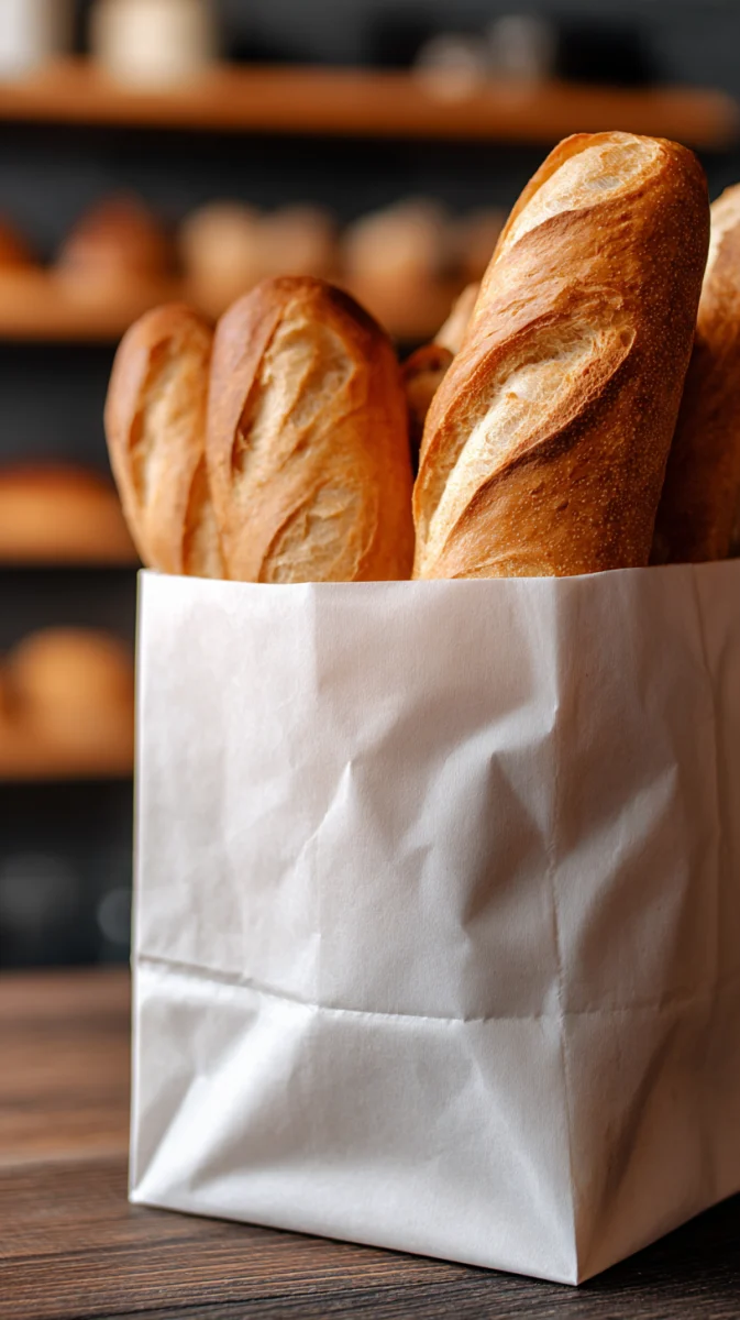 Fresh Baguettes in Crumpled Paper Bag 1 fresh baguettes in crumpled paper bag