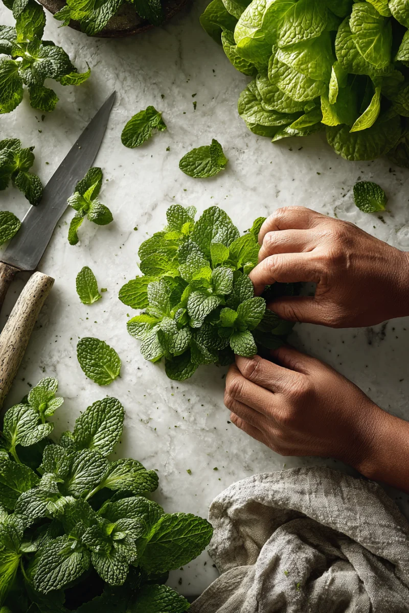 Fresh Mint Leaves Being Harvested 1 fresh mint leaves being harvested