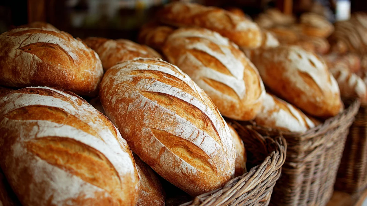 Freshly Baked Artisan Bread Loaves in Baskets 1 freshly baked artisan bread loaves in baskets