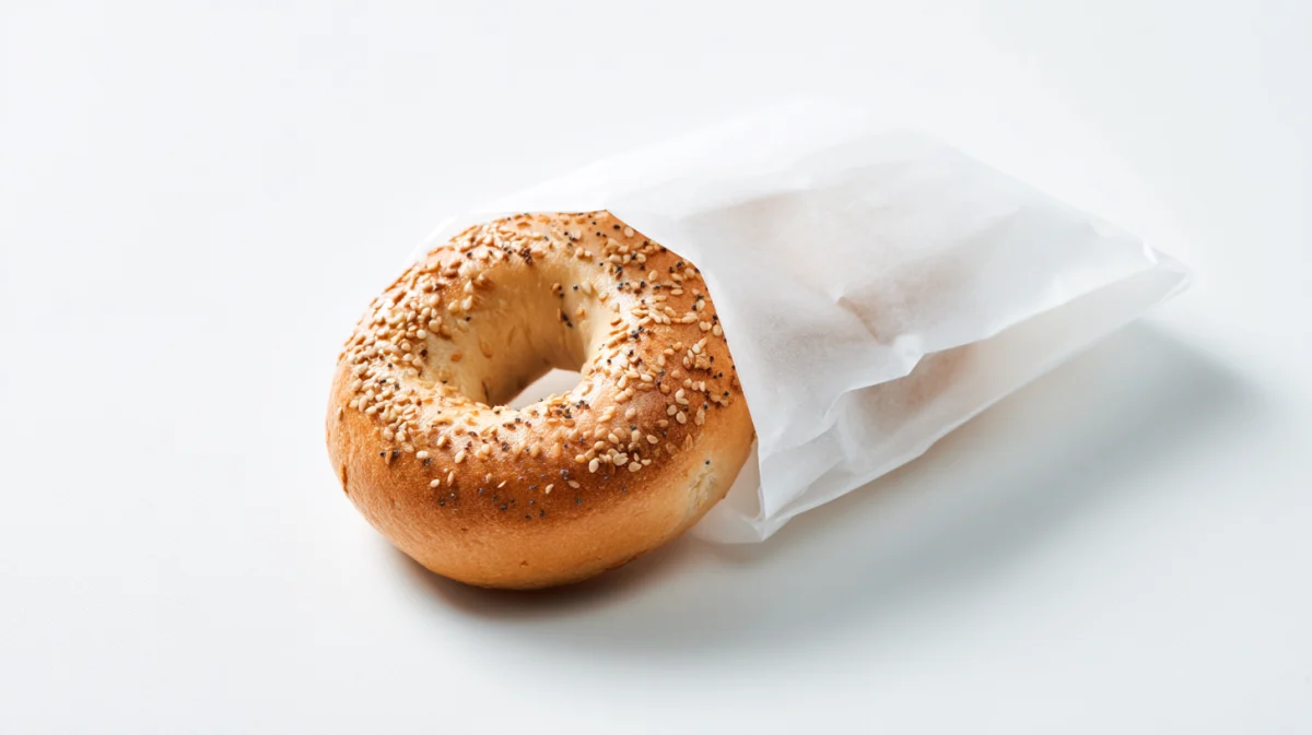 Freshly Baked Sesame Bagel Wrapped in Paper 1 freshly baked sesame bagel wrapped in paper