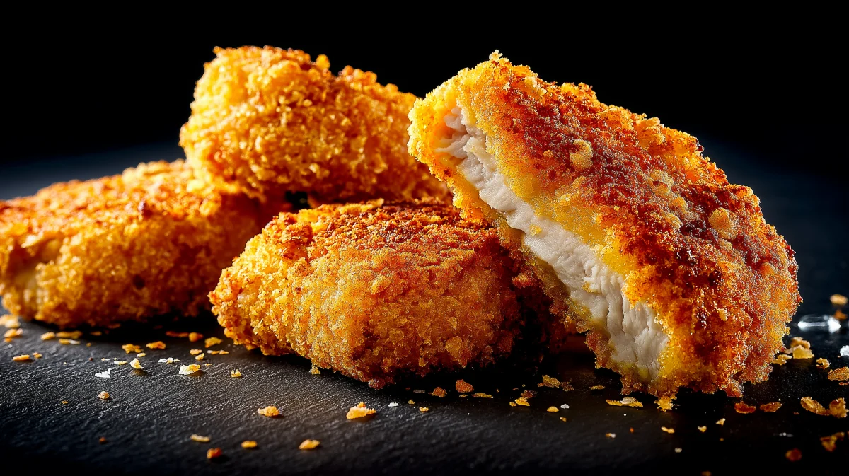 Golden Crispy Chicken Nuggets on Slate 1 golden crispy chicken nuggets on slate