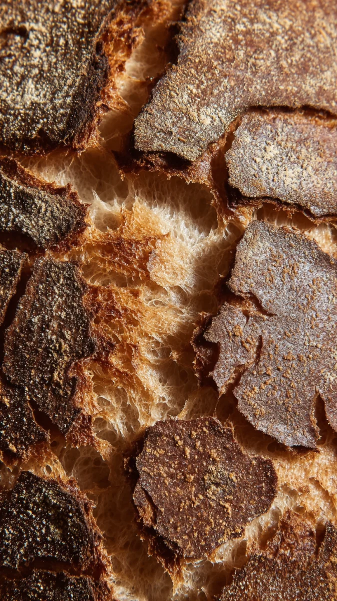 Golden Crust of Artisan Bread Up Close 1 golden crust of artisan bread up close
