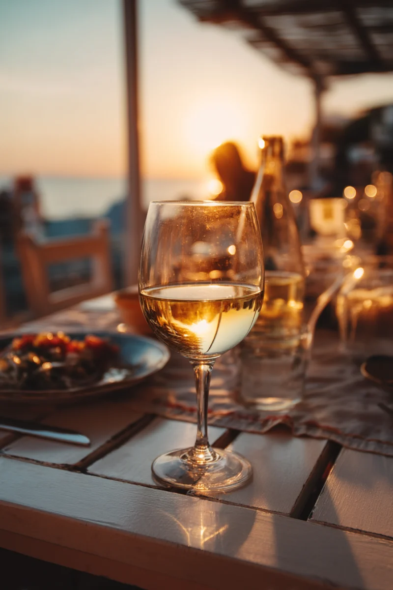Golden Sunset with Glass of White Wine 1 golden sunset with glass of white wine