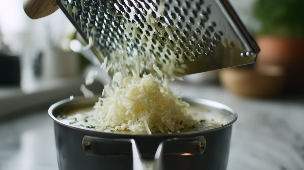 Grated Cheese Falling into Soup Pot 1 grated cheese falling into soup pot
