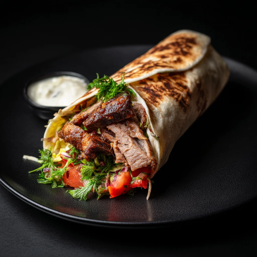 Grilled Meat Wrap with Fresh Vegetables 1 grilled meat wrap with fresh vegetables