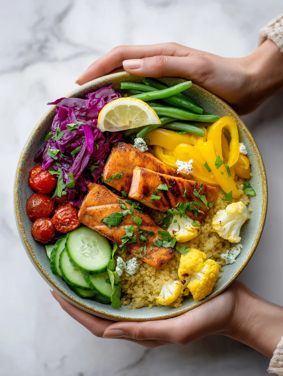 Grilled Salmon Bowl with Quinoa and Colorful Veggies 1 grilled salmon bowl with quinoa and colorful veggies