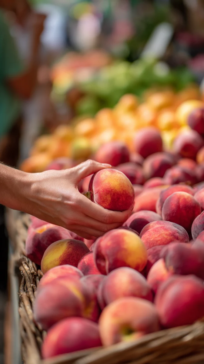 Hand Picking Fresh Peaches at the Market 1 hand picking fresh peaches at the market