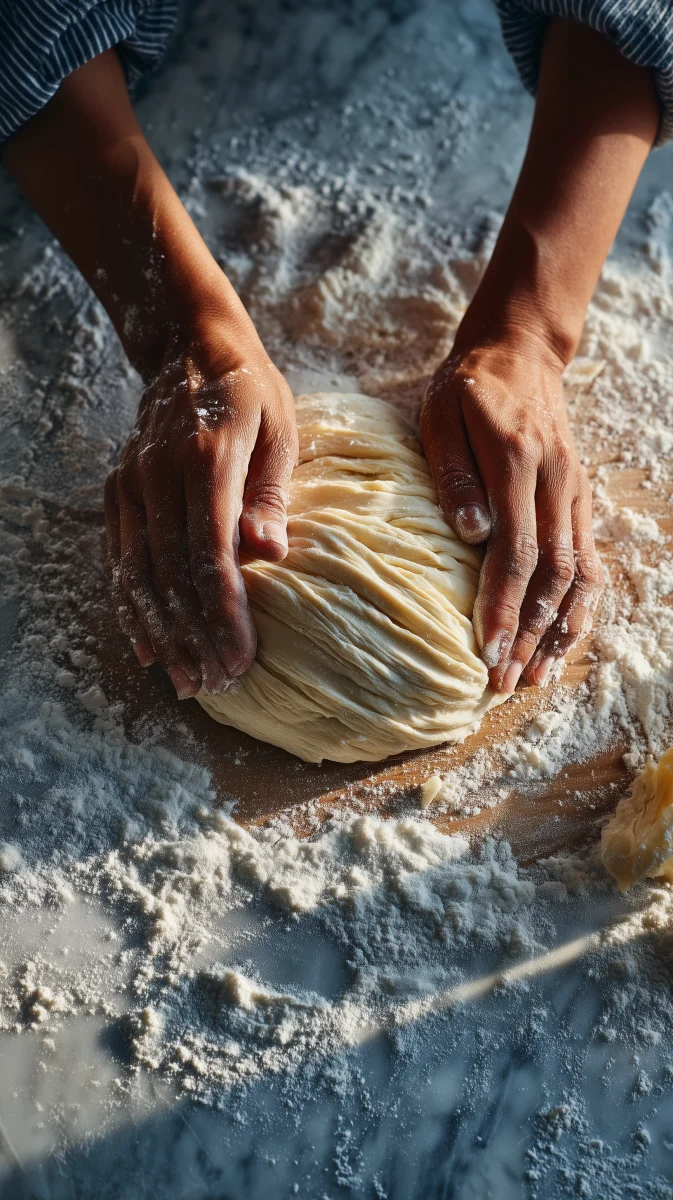 Kneading Fresh Dough with Hands Dusty from Flour 1 kneading fresh dough with hands dusty from flour