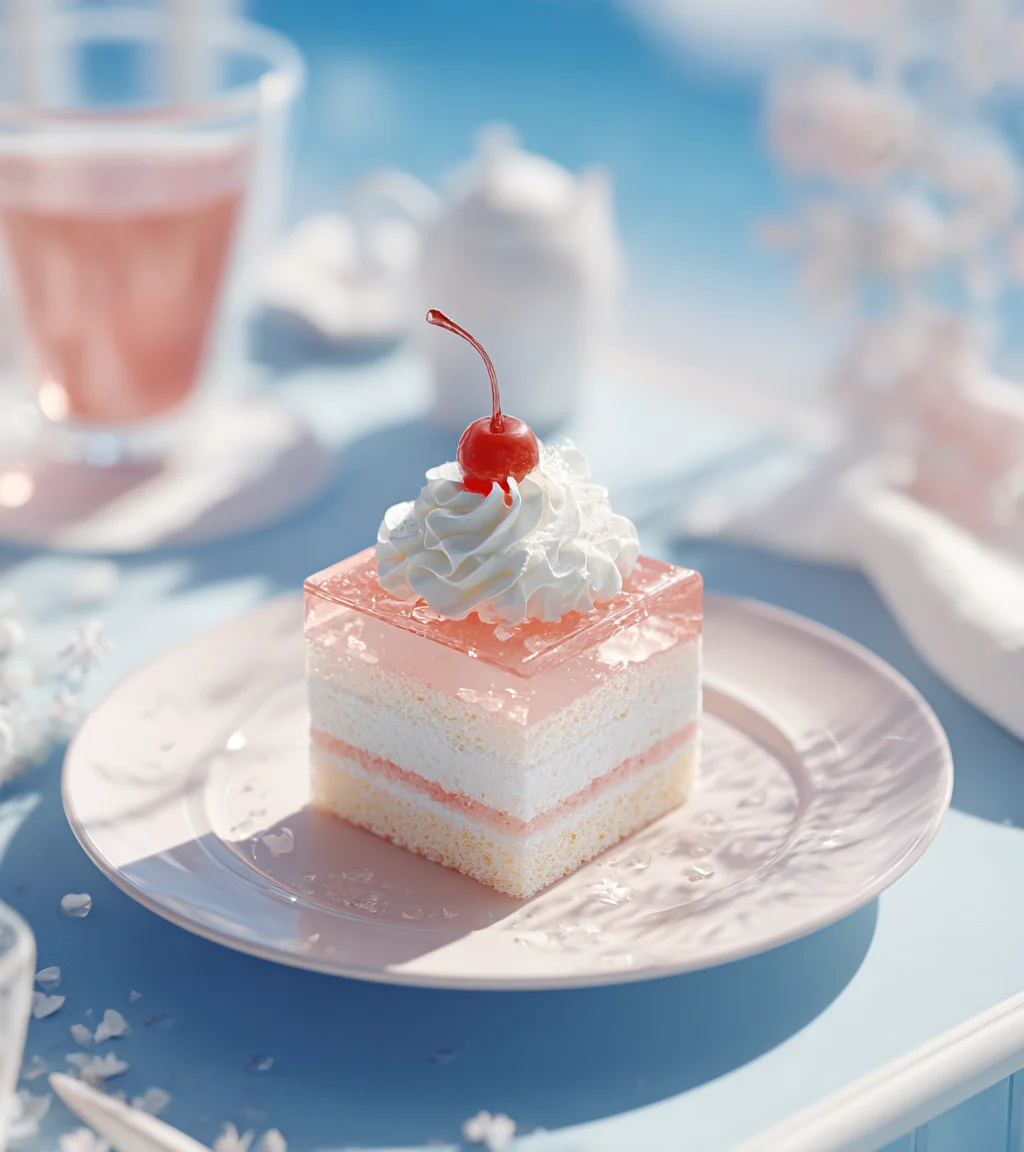 Layered Strawberry Cream Cake with Cherry Topping 1 layered strawberry cream cake with cherry topping