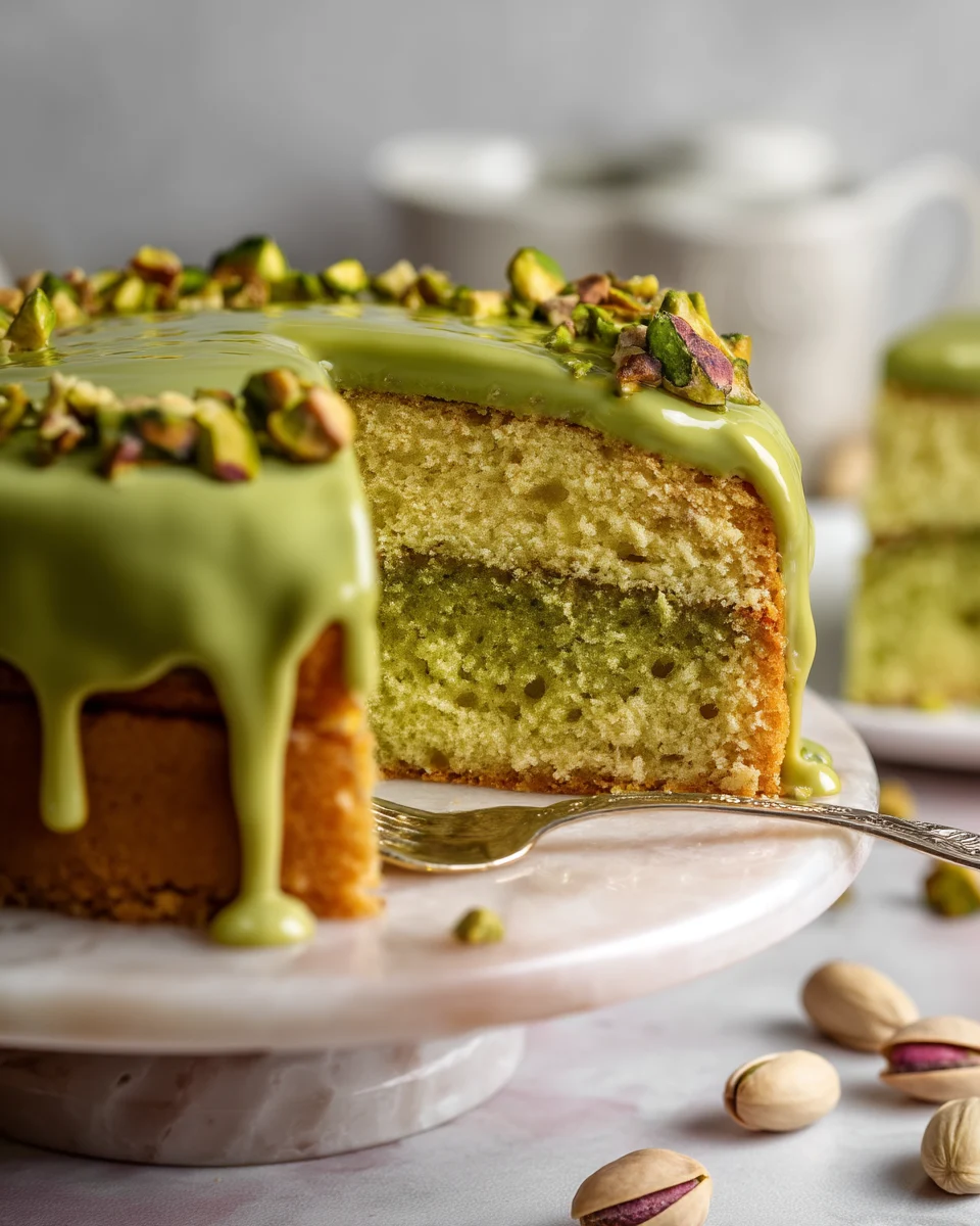 Matcha Pistachio Cake with Dripping Glaze 1 matcha pistachio cake with dripping glaze