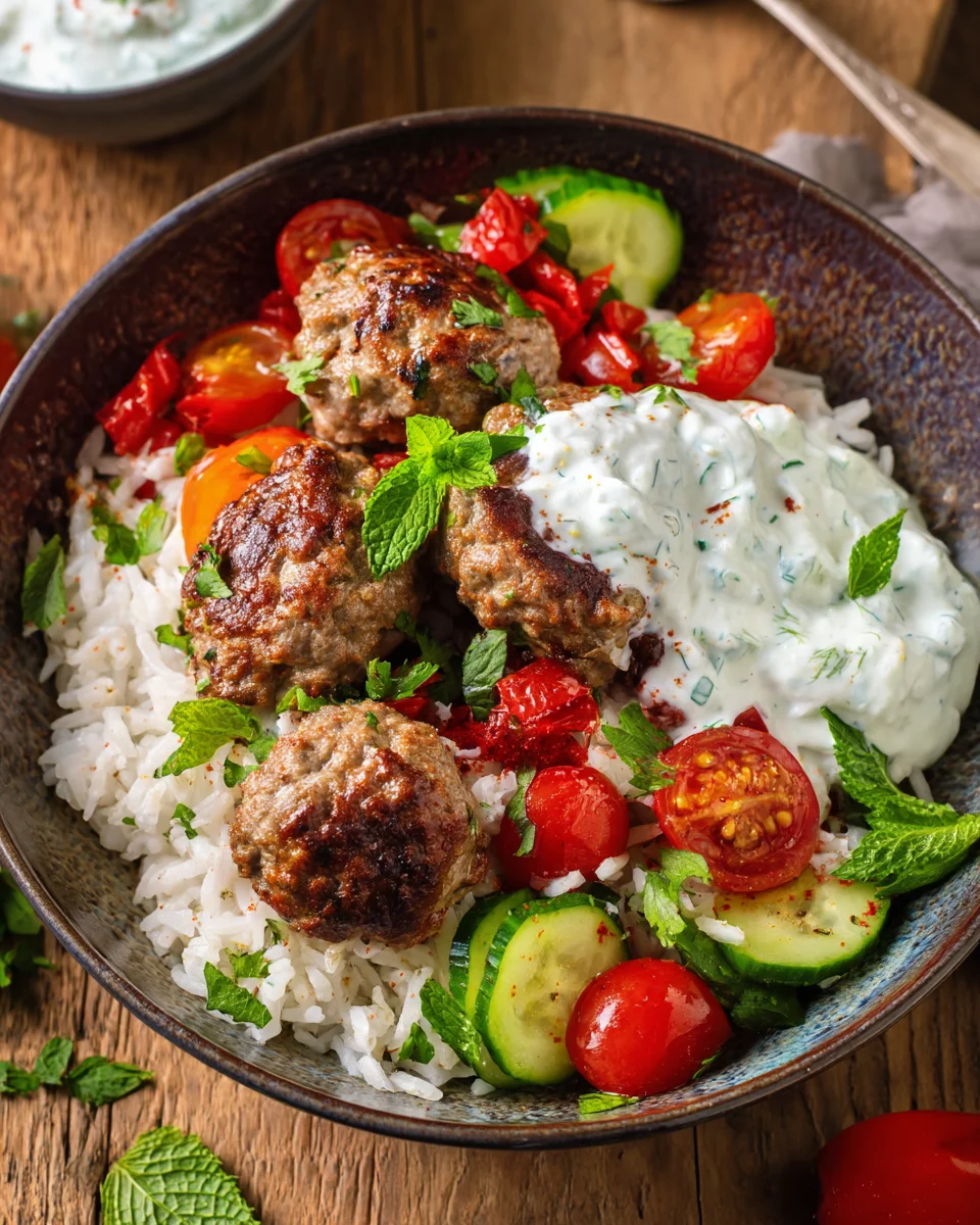 Mediterranean Meatballs with Rice and Fresh Vegetables 1 mediterranean meatballs with rice and fresh vegetables