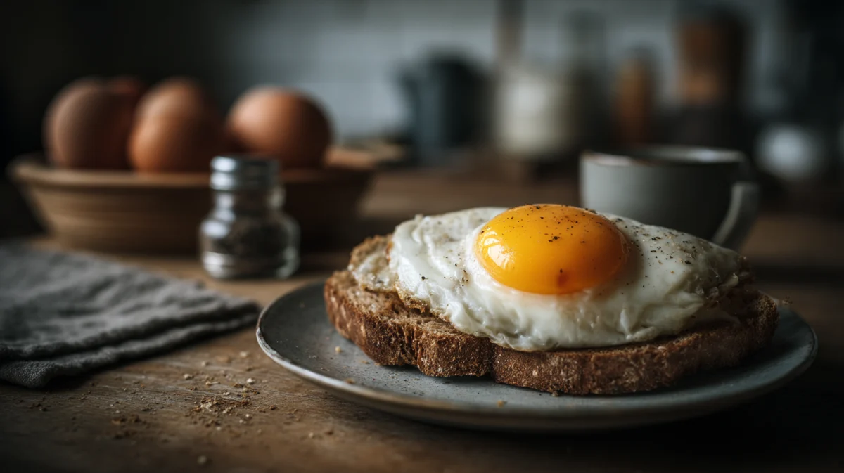 Perfectly Fried Egg on Whole Grain Toast 1 perfectly fried egg on whole grain toast