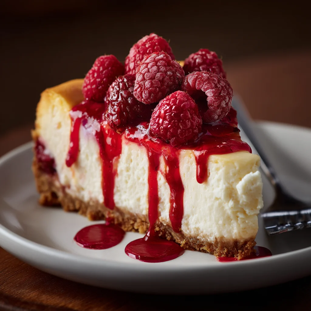Raspberry Topped Cheesecake Slice 1 raspberry topped cheesecake slice