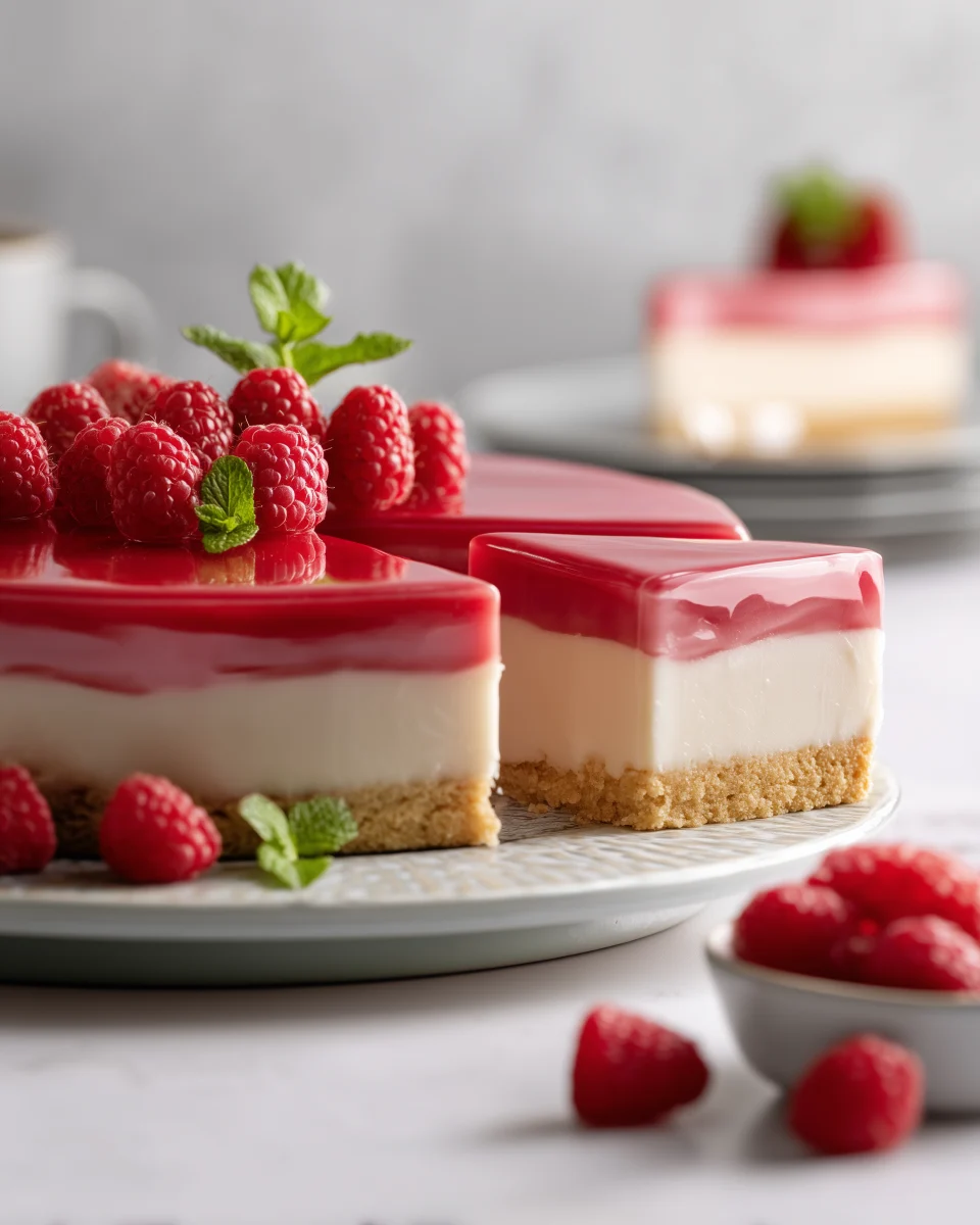 Raspberry Topped Creamy Cheesecake Squares 1 raspberry topped creamy cheesecake squares