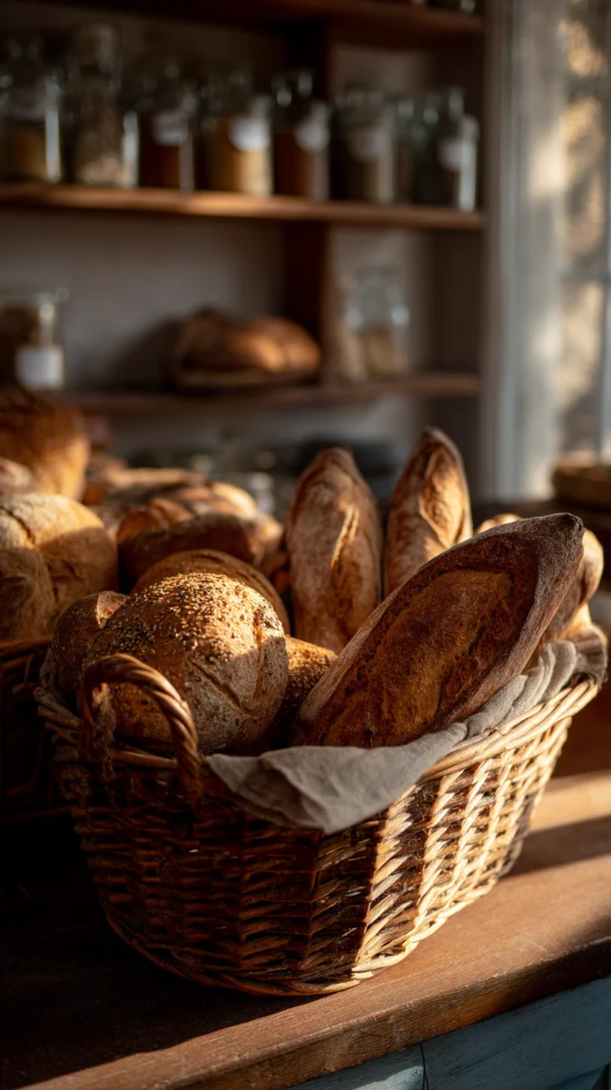 Rustic Breads in Woven Basket 1 rustic breads in woven basket