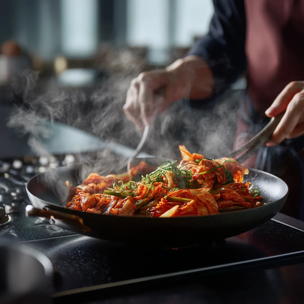 Savory Kimchi Stir-Fry in a Wok 1 savory kimchi stir fry in a wok