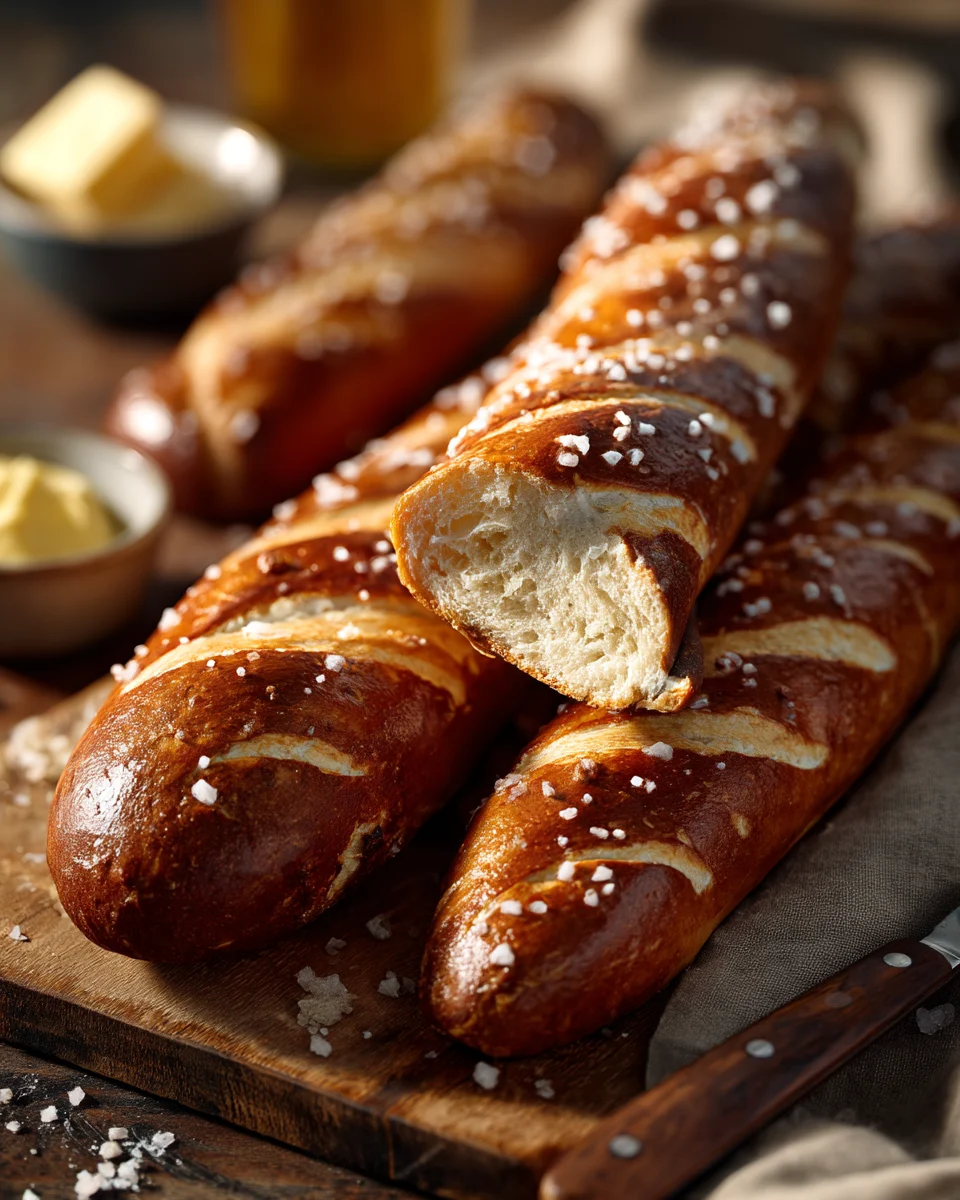 Soft Pretzels with Sea Salt on Wooden Board 1 soft pretzels with sea salt on wooden board