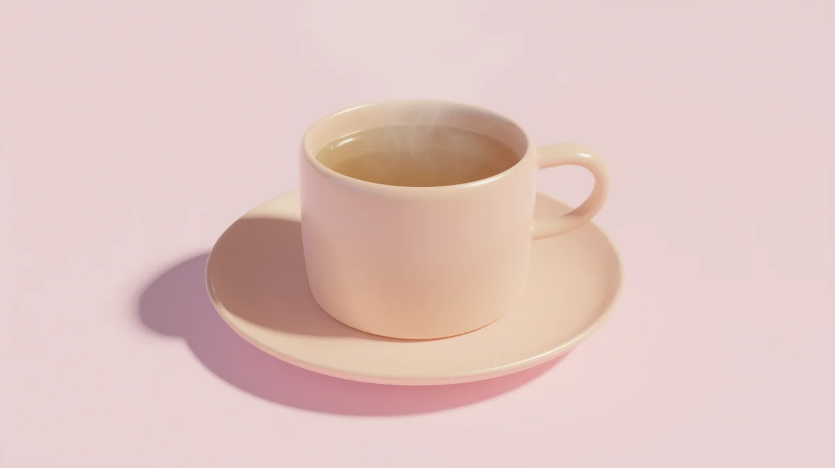 Steaming Cup of Herbal Tea on Pink Plate 1 steaming cup of herbal tea on pink plate