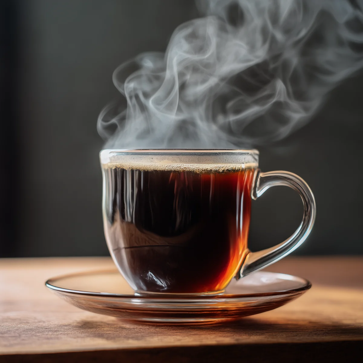 Steaming Hot Coffee in Clear Glass Mug 1 steaming hot coffee in clear glass mug