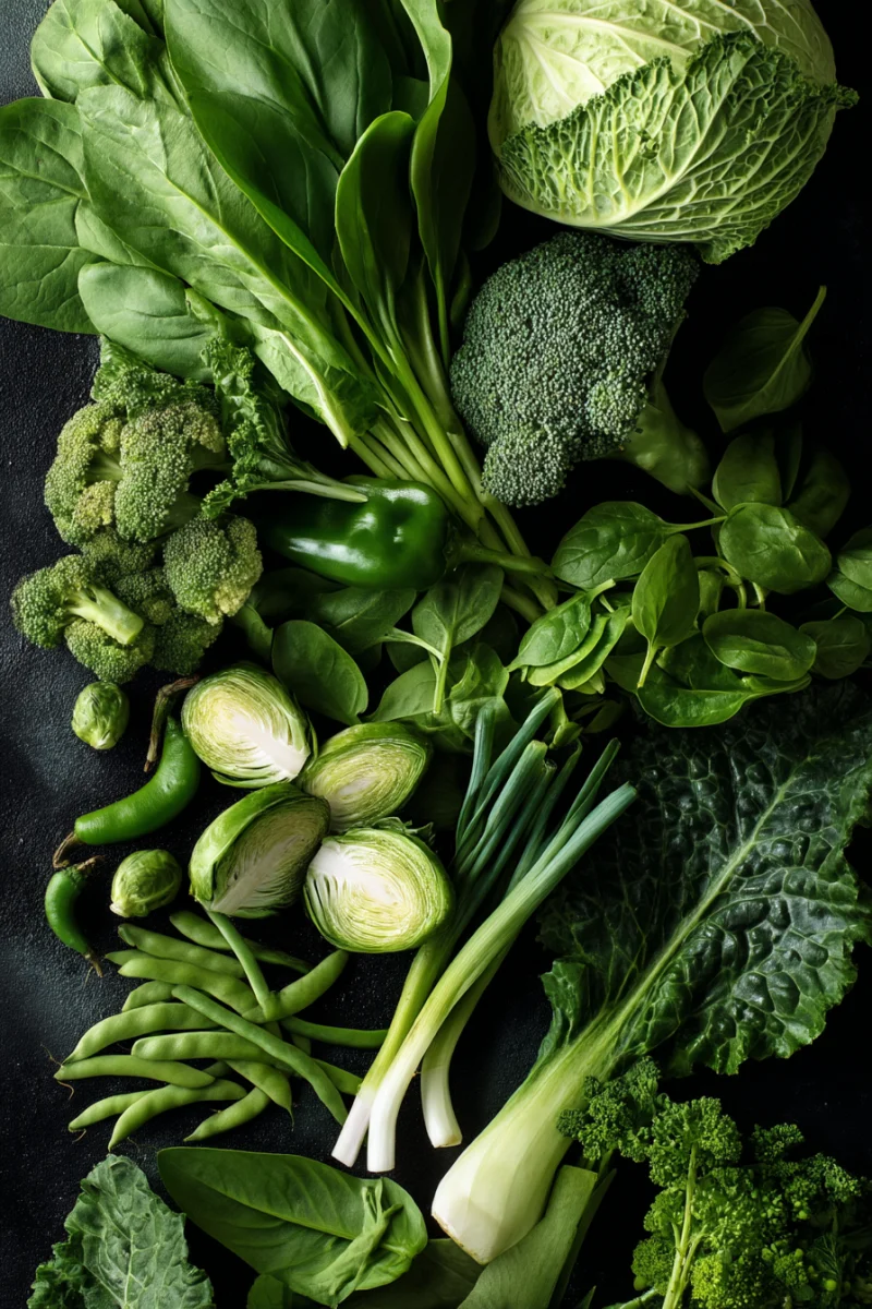 Vibrant Green Vegetable Medley on Dark Surface 1 vibrant green vegetable medley on dark surface