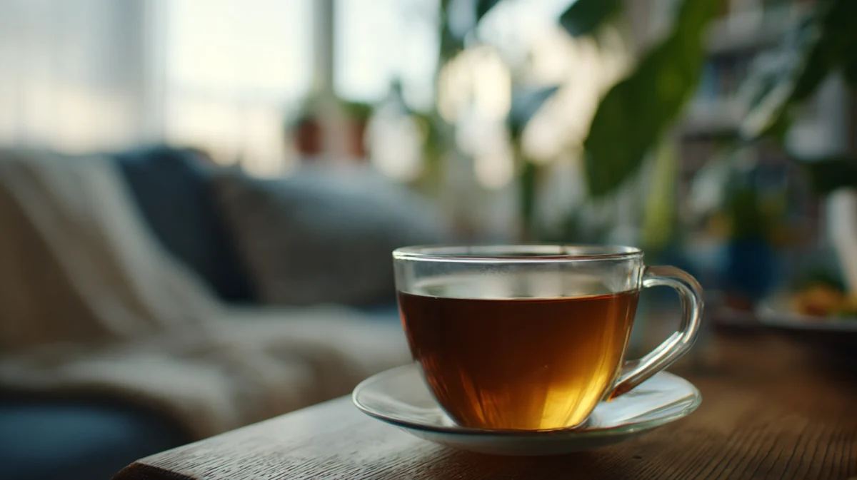 Warm Cup of Herbal Tea on Rustic Table 1 warm cup of herbal tea on rustic table