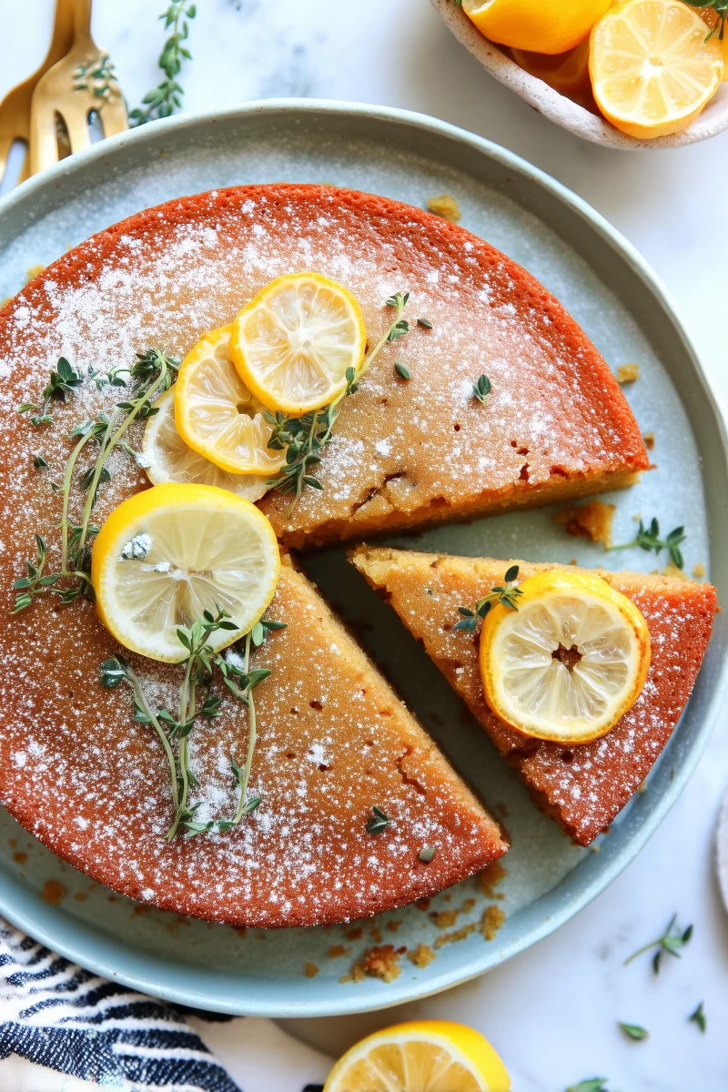Zesty Lemon Cake with Fresh Herbs and Powdered Sugar 1 zesty lemon cake with fresh herbs and powdered sugar
