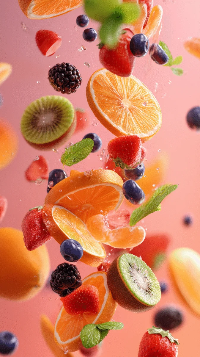 Colorful Fruit Medley with Splashing Water 1 colorful fruit medley with splashing water