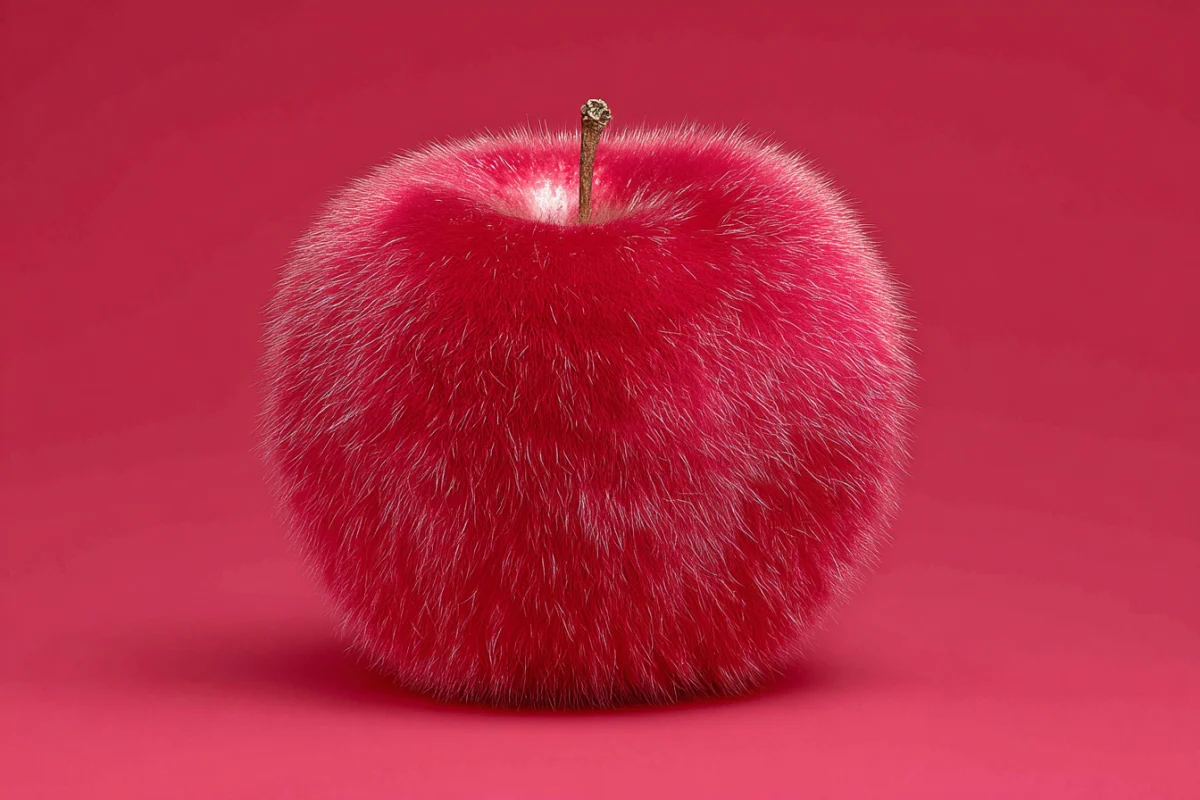 Fluffy Red Apple with Bright Pink Background 1 fluffy red apple with bright pink background