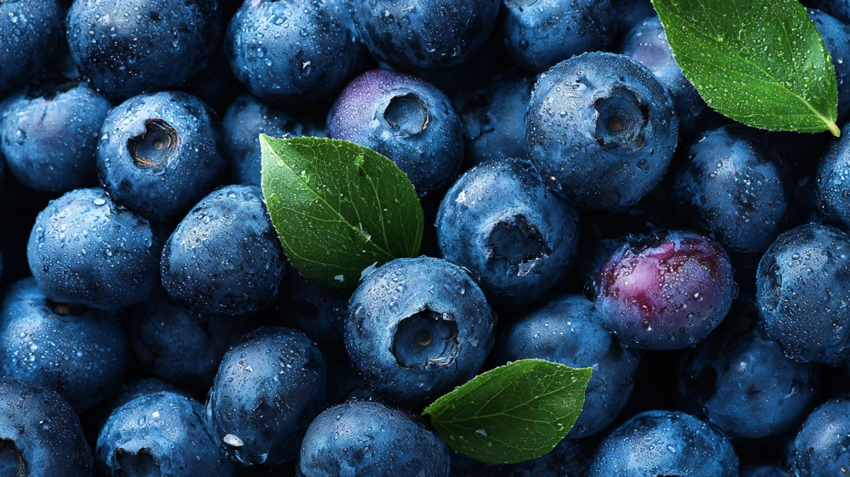Fresh Juicy Blueberries with Green Leaves 1 fresh juicy blueberries with green leaves