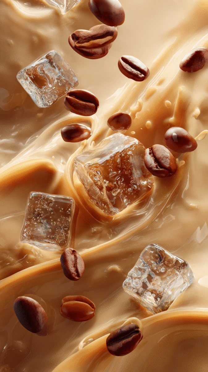 Iced Coffee with Ice Cubes and Coffee Beans 1 iced coffee with ice cubes and coffee beans