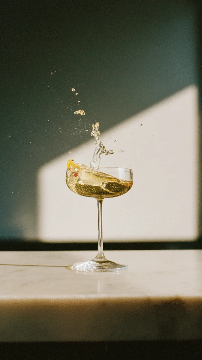 Sparkling Cocktail with Splash in Elegant Glass 1 sparkling cocktail with splash in elegant glass