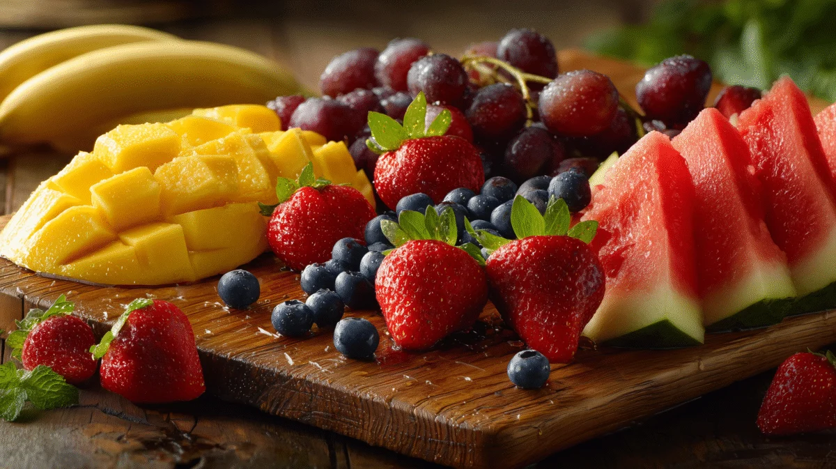 Vibrant Fruit Platter with Fresh Berries and Mango 1 vibrant fruit platter with fresh berries and mango
