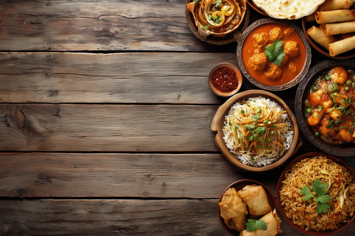 Colorful Indian Feast on Rustic Table 1 colorful indian feast on rustic table