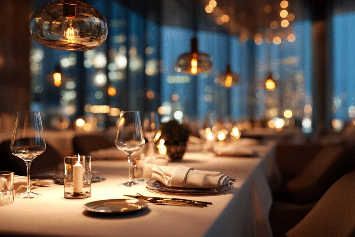 Elegant Restaurant Table Setting at Night 1 elegant restaurant table setting at night