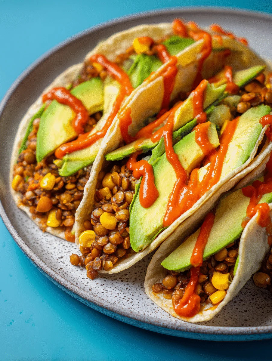 Lentil Tacos with Avocado and Spicy Sauce 1 lentil tacos with avocado and spicy sauce
