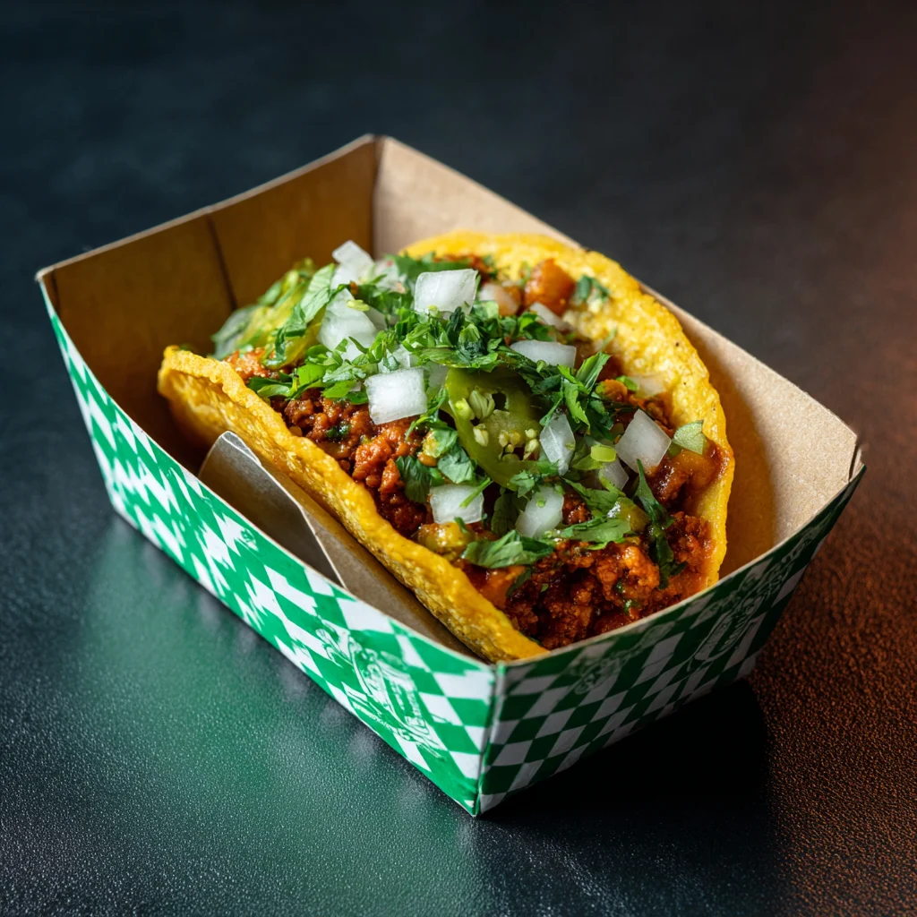 Savory Taco with Fresh Toppings in Basket 1 savory taco with fresh toppings in basket